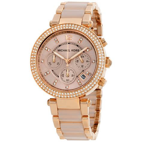 michael kors ladies rose gold watch|Michael Kors parker chronograph watch.